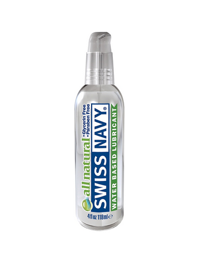 Swiss Navy Lube - All Natural comes in a clear bottle with a pump top.
