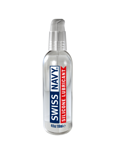 Swiss Navy Lube - Silicone Based comes in a clear bottle with a pump top.